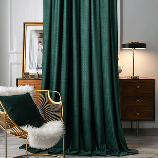 Scandinavian Basketweave Textured Dark Forest Green Velvet Blackout Curtains 1