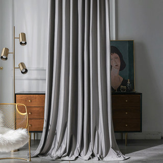 Scandinavian Basketweave Textured Morandi Grey Velvet Blackout Curtains 4