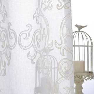 Demure Florals Damask Embroidered Ivory White Sheer Curtain 8
