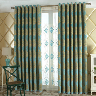 Luxury Damask Turquoise Teal Blue Embroidered Sheer Voile Curtain 6