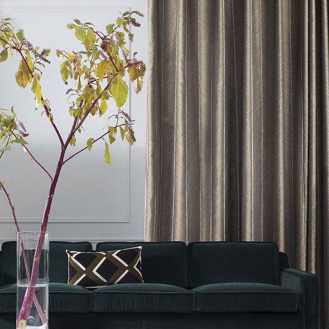New Look Luxury Art Deco Herringbone Light Brown Taupe & Gold Sparkle Curtain 1