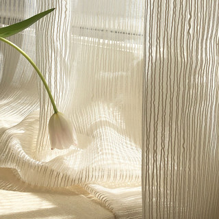 Heartstrings Ivory Beige Shimmering Striped Voile Curtain