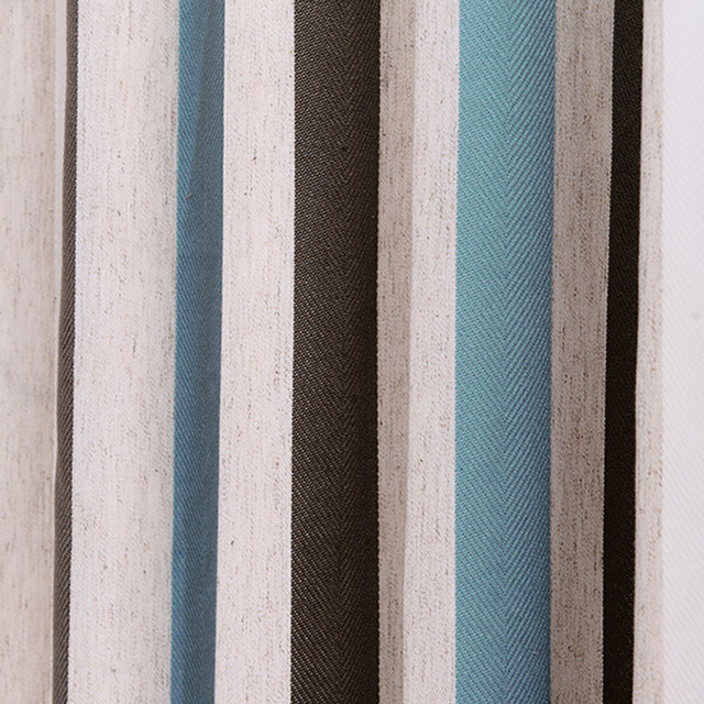 Riviera Turquoise Blue Brown and White Bold Striped Cotton Blend Curtain 1