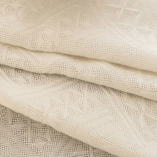 Woven Knit Cotton Blend Crisscross Patterned Cream Heavy Semi Sheer Voile Curtain 6