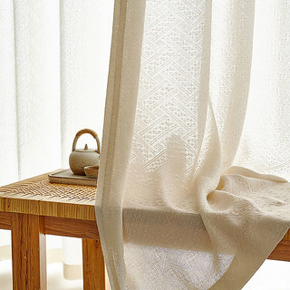 Woven Knit Cotton Blend Crisscross Patterned Cream Heavy Semi Sheer Voile Curtain 2