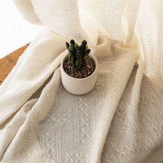 Woven Knit Cotton Blend Crisscross Patterned Cream Heavy Semi Sheer Voile Curtain 3