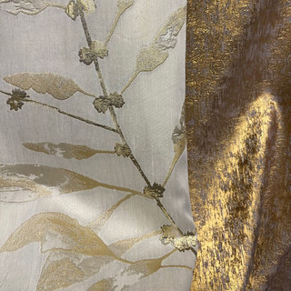 In The Woods Luxury Jacquard Shimmery Beige Leaves Curtain with Gold Details 4