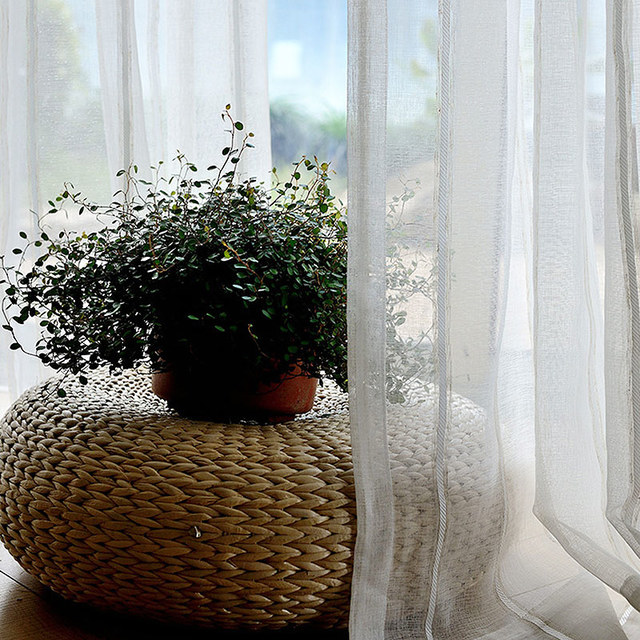 Merlin Vertical White Stripe Cream Sheer Curtain 1