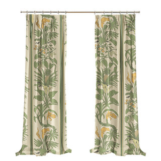Botanica Cream Striped Floral Velvet Curtain