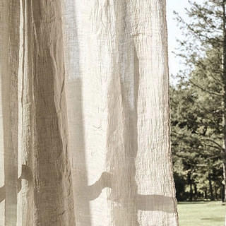 Shabby Chic Crushed Flax Linen Natural Colour Heavy Semi Sheer Voile Curtain