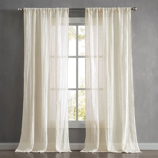 Shabby Chic Crushed Pure Flax Linen Cream Heavy Semi Sheer Voile Curtain