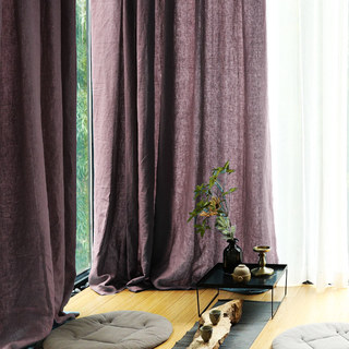 Wabi Sabi Pure Flax Linen Plum Purple Heavy Semi Sheer Curtain 2