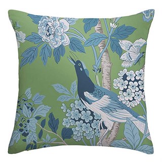 Birds & Blossoms Chinoiserie Blue & Green Floral Velvet Curtain 7