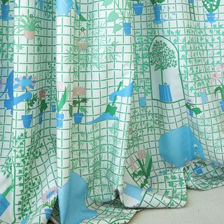 Elephant Gardener Green & Blue Cute Curtain 3