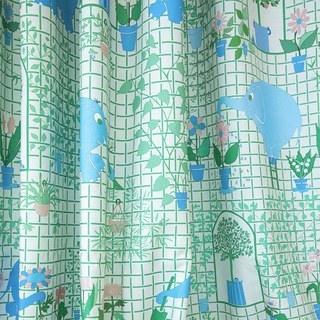 Elephant Gardener Green & Blue Cute Curtain 2