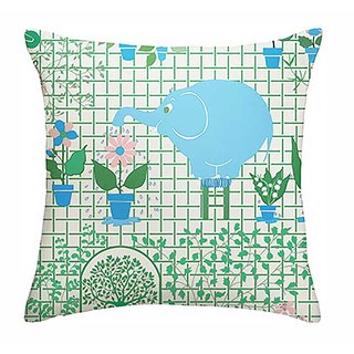 Elephant Gardener Green & Blue Cute Curtain 6