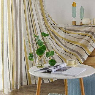 Moondance Yellow Grey Striped Semi Sheer Voile Curtains 2