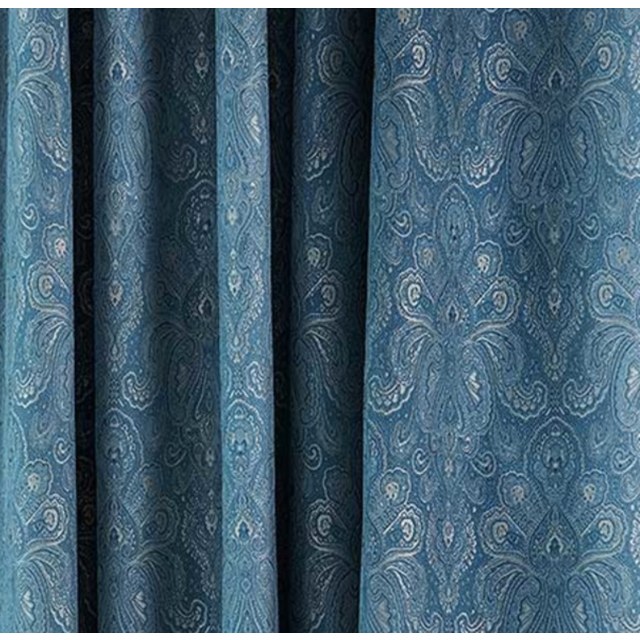 New Classics Luxury Damask Jacquard Blue Curtain