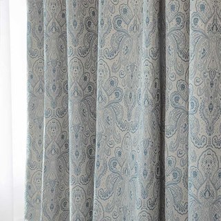 New Classics Luxury Damask Jacquard Grey & Blue Curtain