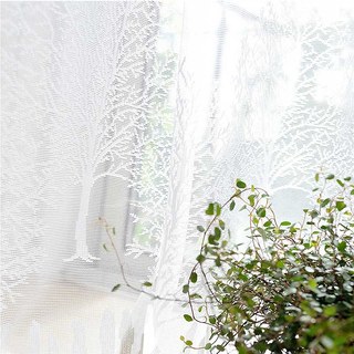 Woodland Walk White Tree And Leaf Jacquard Sheer Net Curtains 3