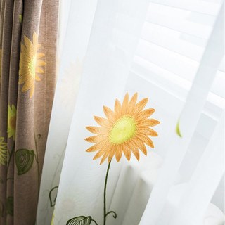 Yellow Brown Sunflower and Butterfly Embroidered Curtain 2
