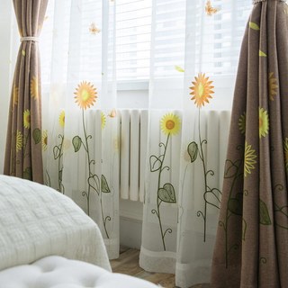 Yellow Brown Sunflower and Butterfly Embroidered Curtain 5