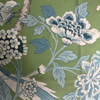 Birds & Blossoms Chinoiserie Blue & Green Floral Velvet Curtain 4
