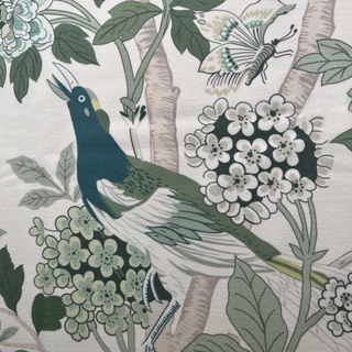 Birds & Blossoms Chinoiserie Olive Green Floral Velvet Curtain