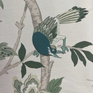 Birds & Blossoms Chinoiserie Olive Green Floral Velvet Curtain 2