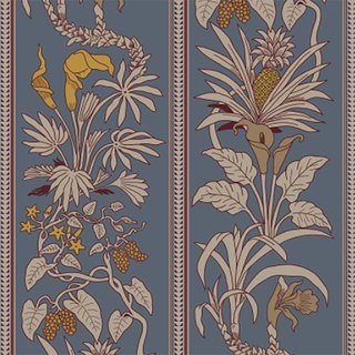 Botanica Blue Striped Printed Floral Velvet Curtain 2