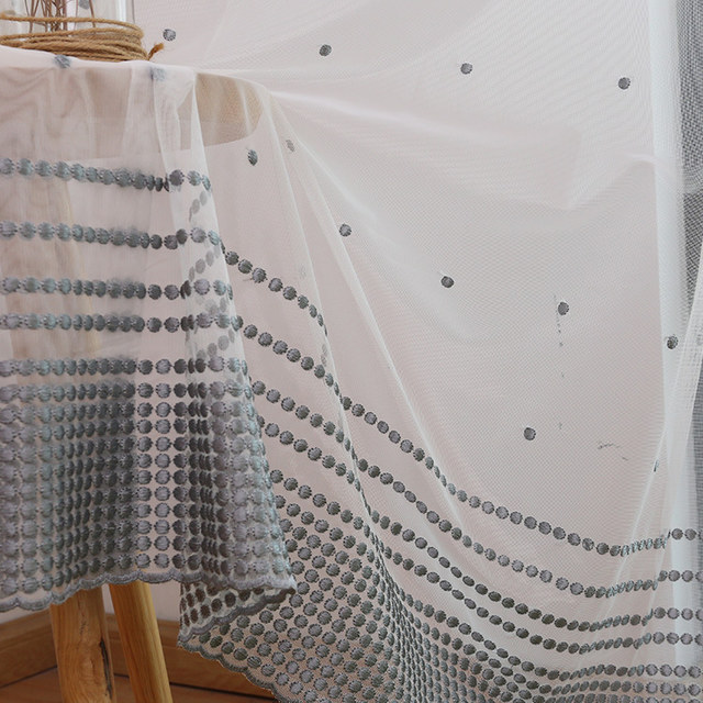 Embroidered Blue Grey Dotted Dot Sheer Curtain 1