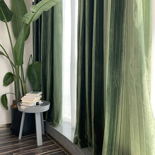 Euphoria Green Crushed Striped Velvet Curtains 2