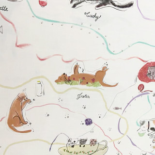 Wonderful Life Hand Drawn Art Cats Print Curtain 8