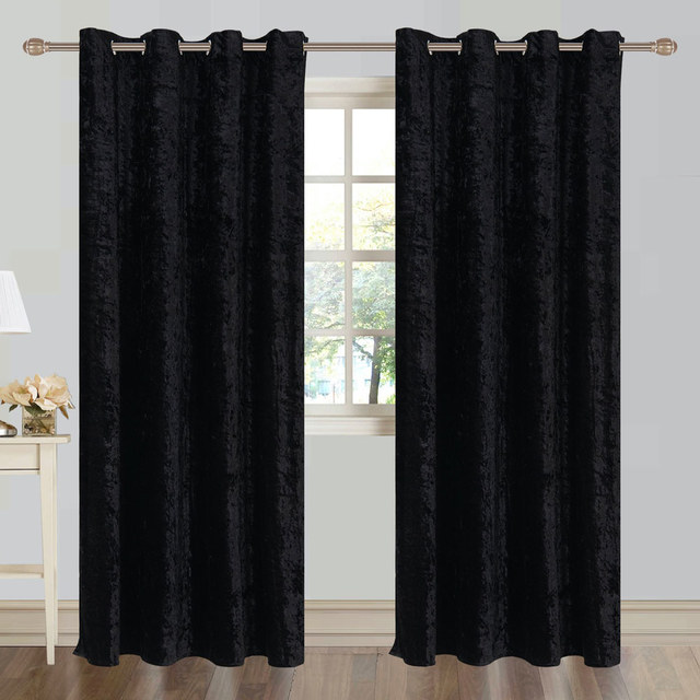 Luxury Black Crushed Blackout Velvet Curtain 1