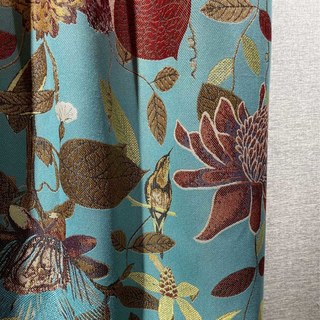 Summer Blooms Luxury Jacquard Teal Floral Blackout Curtain 2
