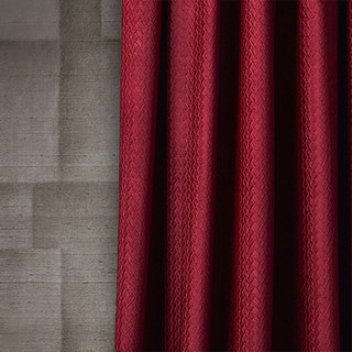 Scandinavian Basketweave Textured Rose Red Velvet Blackout Curtains 2