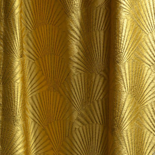 Oriental Fans Luxury Art Deco Jacquard Patterned Gold Curtain 4
