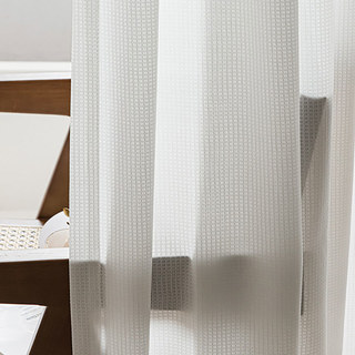 Japanese Ivory White Fine Checked Grid Mirror Voile Curtain
