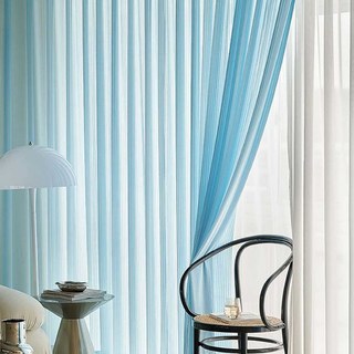 Sun Rays Bold Striped Blue Chiffon Sheer Curtain 2
