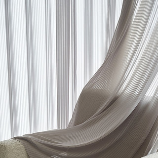 Sun Rays Bold Striped Grey Chiffon Voile Curtain