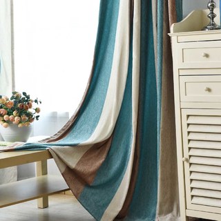 Sunshine Chenille Double Sided Bold Brown Teal Blue Striped Curtain 2