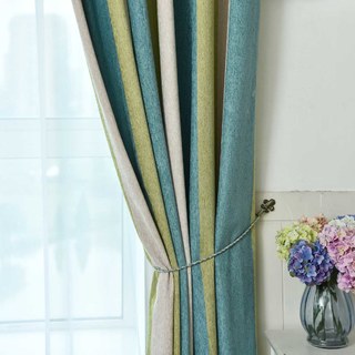 Sunshine Chenille Double Sided Green Blue Bold Striped Curtain 2