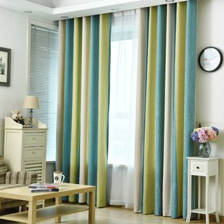 Sunshine Chenille Double Sided Green Blue Bold Striped Curtain