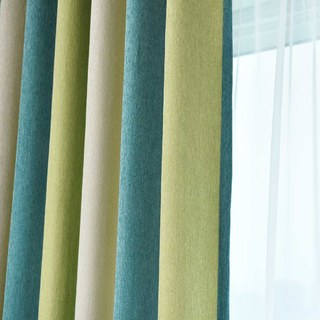 Sunshine Chenille Double Sided Green Blue Bold Striped Curtain 4