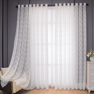Chevron Ivory White Shimmering Lace Net Curtain with Scalloped Edge 3
