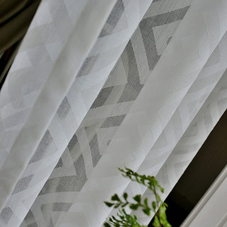 Greek Key Jacquard Ivory White Geometric Voile Curtain 4