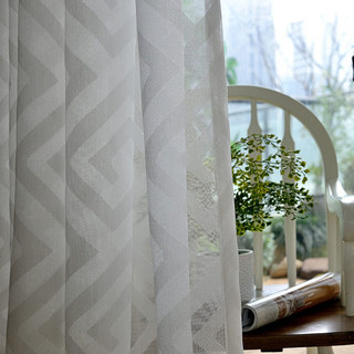 Greek Key Jacquard Ivory White Geometric Voile Curtain 3