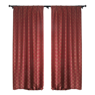 Savour Luxury Jacquard Silk Double Sided Crimson Red and Gold Damask Curtain 6