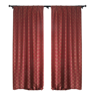 Savour Luxury Jacquard Silk Double Sided Crimson Red and Gold Damask Curtain 6