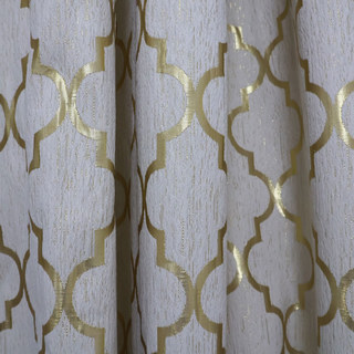 Moroccan Trellis Jacquard Gray and Metallic Gold Geometric Curtain 4